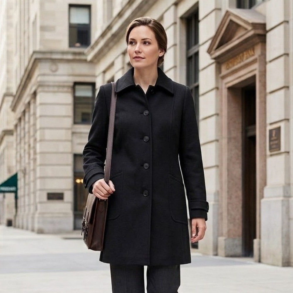 Wool Blend Pea Coat Womens 9 Penny Lane Black Career Formal Office Jacket Work
